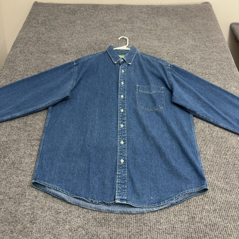Vintage St Johns Bay Shirt Mens LT Blue Cotton Denim Button Down Workwear Style